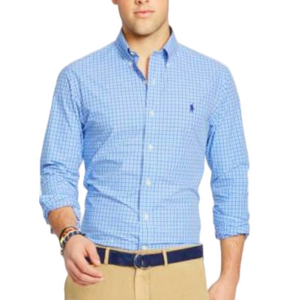 Ralph Lauren Shirt Mens XL Blue Plaid Button Down Long Sleeve Cotton Non Iron